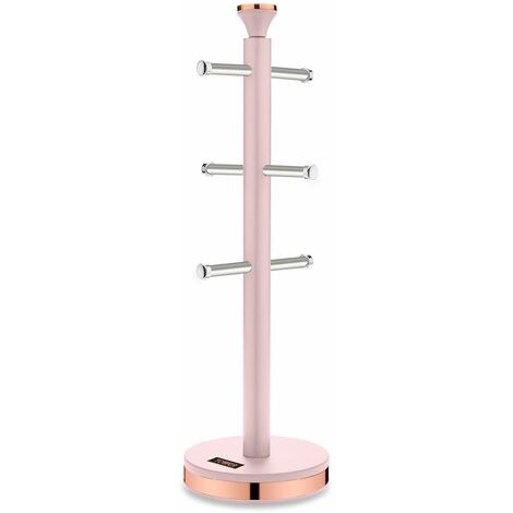 Tower T826132PNK Cavaletto Mug Tree with Stainless Steel Stoppers, Soft Underliner, Marshmallow Pink and Rose Gold - Truly Yours