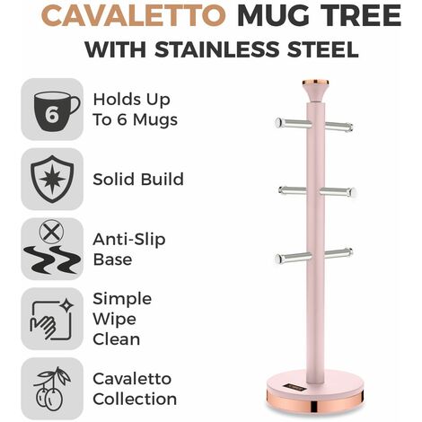Tower T826132PNK Cavaletto Mug Tree with Stainless Steel Stoppers, Soft Underliner, Marshmallow Pink and Rose Gold - Truly Yours