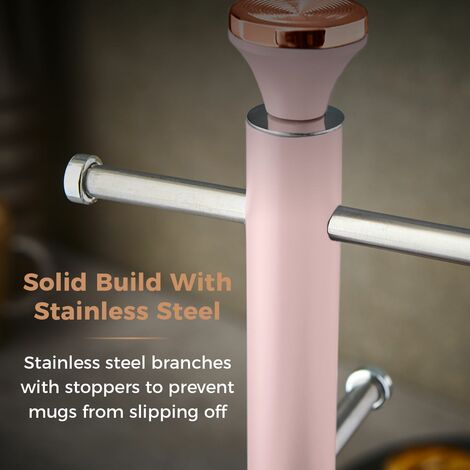 Tower T826132PNK Cavaletto Mug Tree with Stainless Steel Stoppers, Soft Underliner, Marshmallow Pink and Rose Gold - Truly Yours