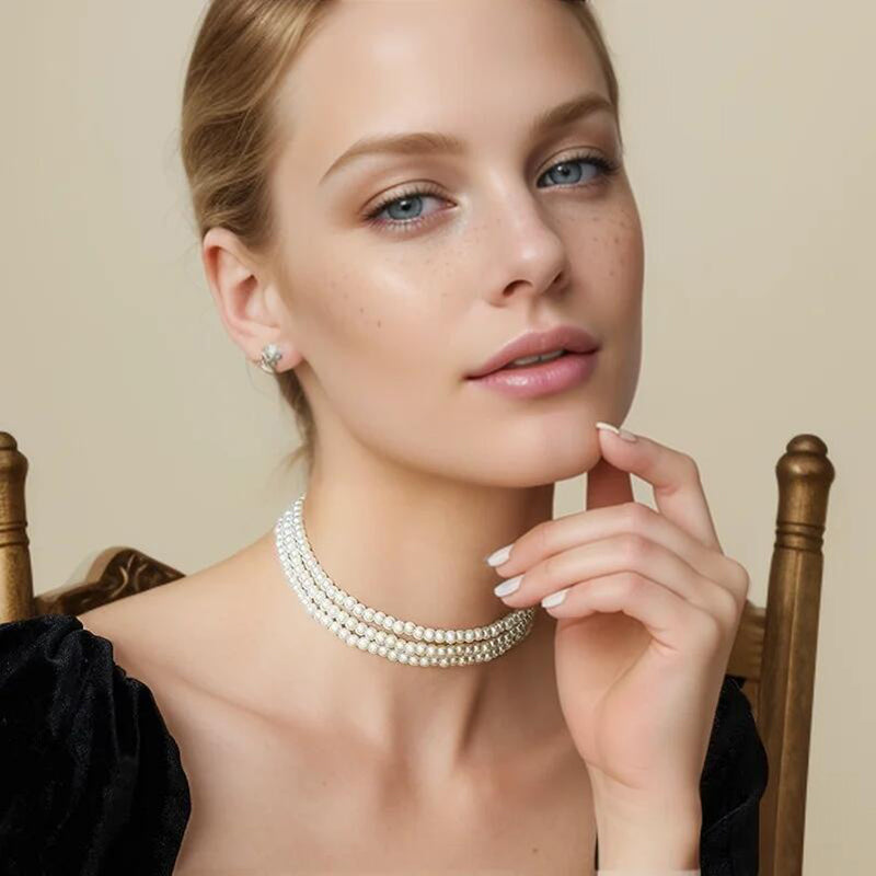 Bohemian Bridal Multi-Layer Imitation Pearl Choker - 3 Strand Wedding & Anniversary Jewellery - Truly Yours