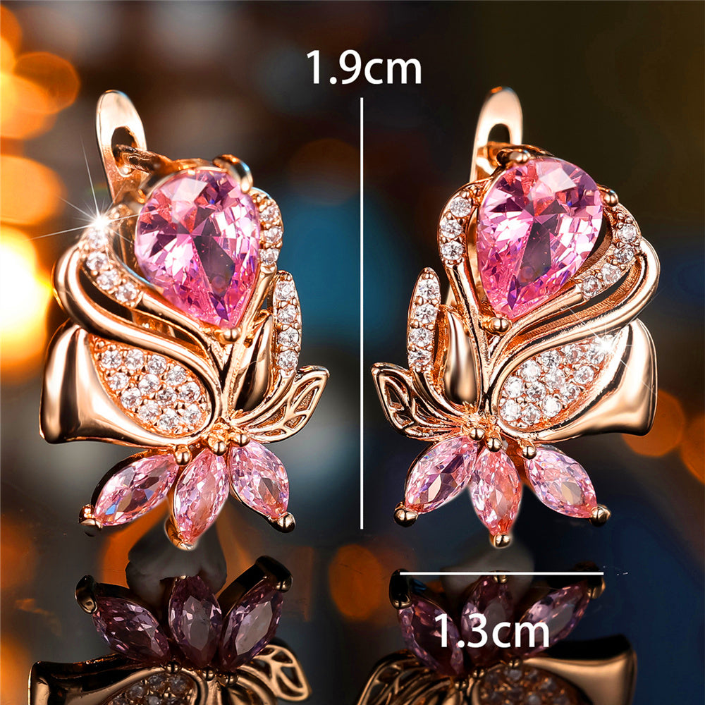 Luxury Rose-Shape Pink Zircon Earrings - Truly Yours