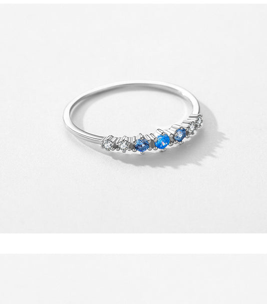MODIAN 925 Sterling Silver Stackable Ring - Blue & Clear Zirconia