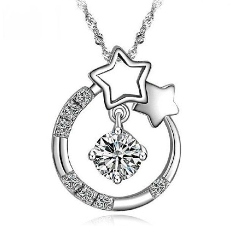 S925 Sterling Silver Double Star Pendant Necklace with 5A Zircon Stone - Truly Yours