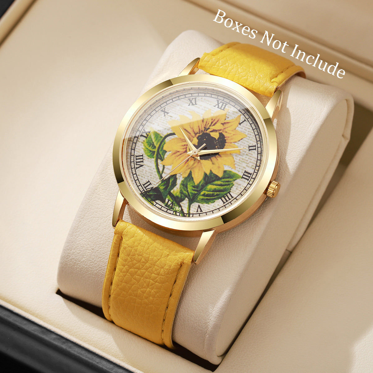 Elegant Sunflower Leather Strap Watch – Vintage Roman Numeral Dial Quartz Timepiece for Women - Truly Yours