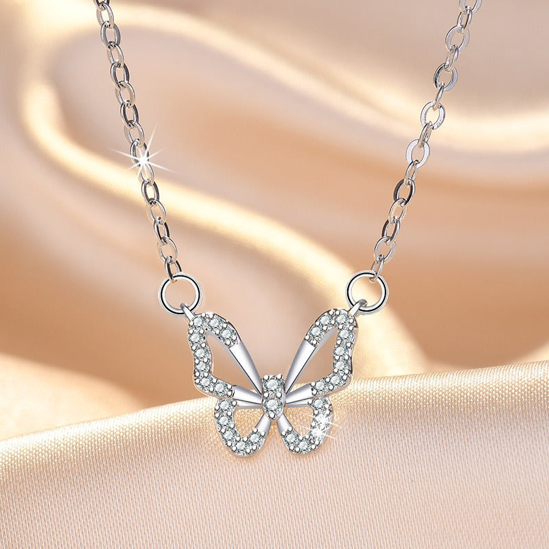 925 Sterling Silver Butterfly Pendant Necklace – Exquisite 5A Zircon Crystal - Truly Yours