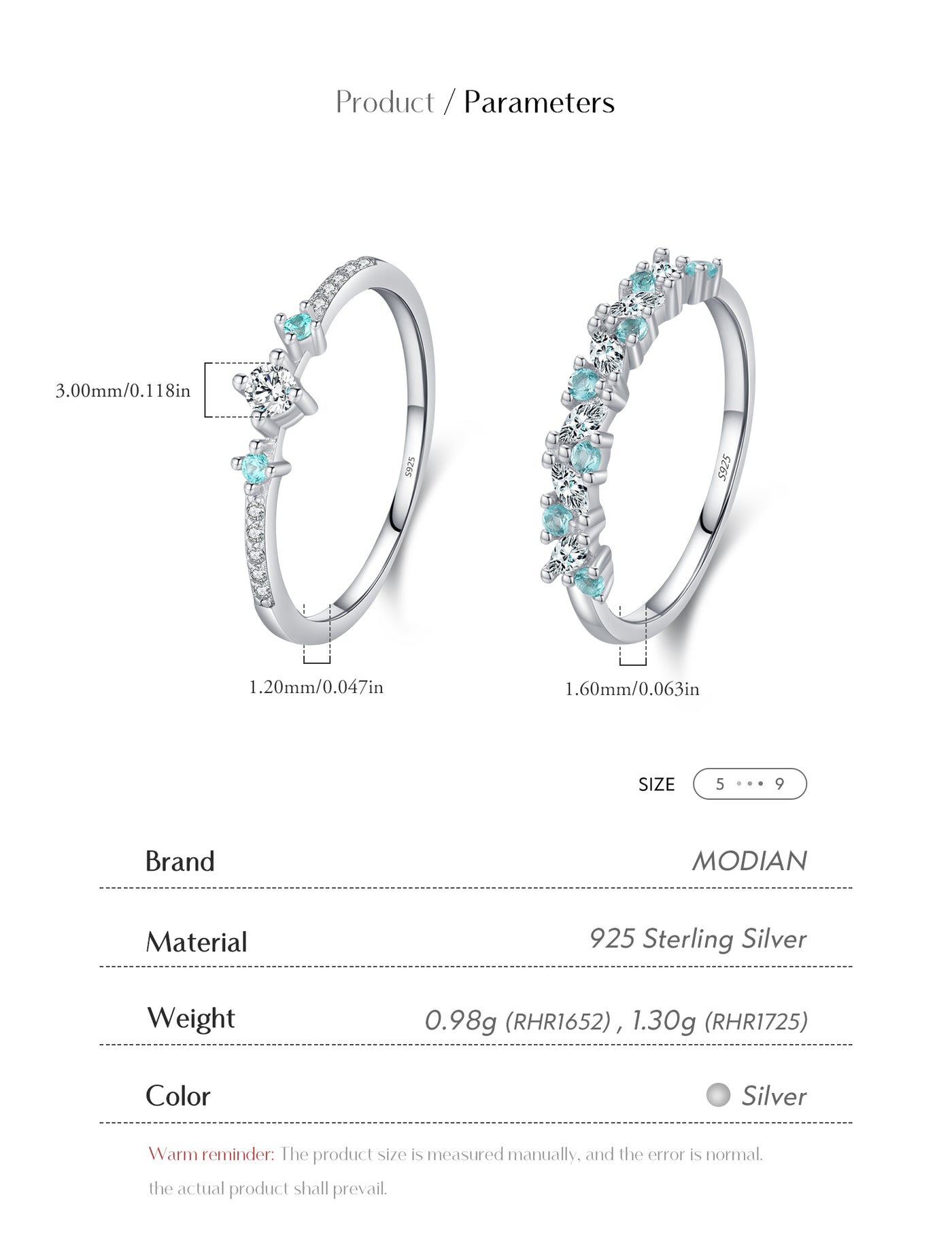 925 Sterling Silver Mint Green Stackable Eternity Rings Zircon Stones 2 Designs - Truly Yours