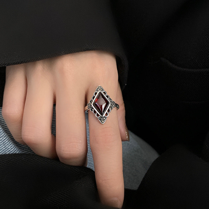 Vintage Garnet Rhombus Adjustable Ring - Truly Yours
