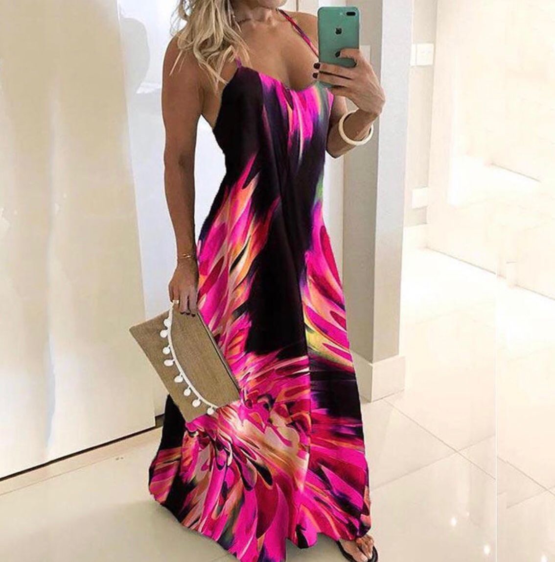 Women’s Vibrant Abstract Print Maxi Dress – Sleeveless Summer Holiday Beach Dress - Truly Yours