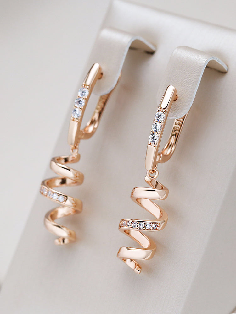 585 Rose Gold Spiral Drop Earrings with Natural Zircon Accents - Truly Yours