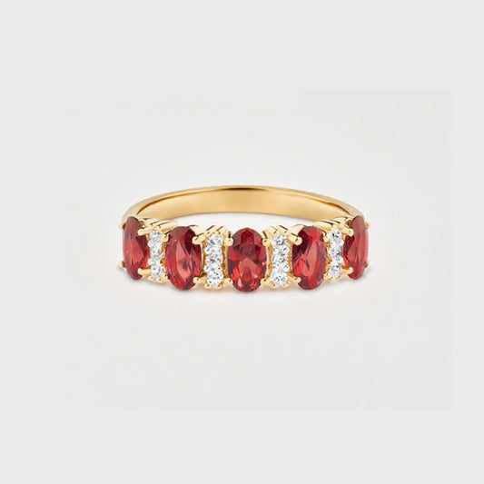 Luxury Oval Cut Red Gemstone Statement Rings in 925 Sterling Silver & 18k Gold Plated