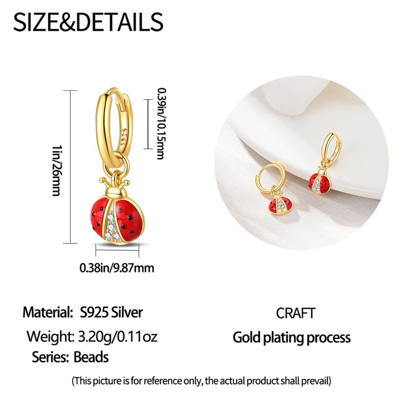 925 Sterling Silver Gold Plated Ladybug Huggie Hoop Earrings - Truly Yours
