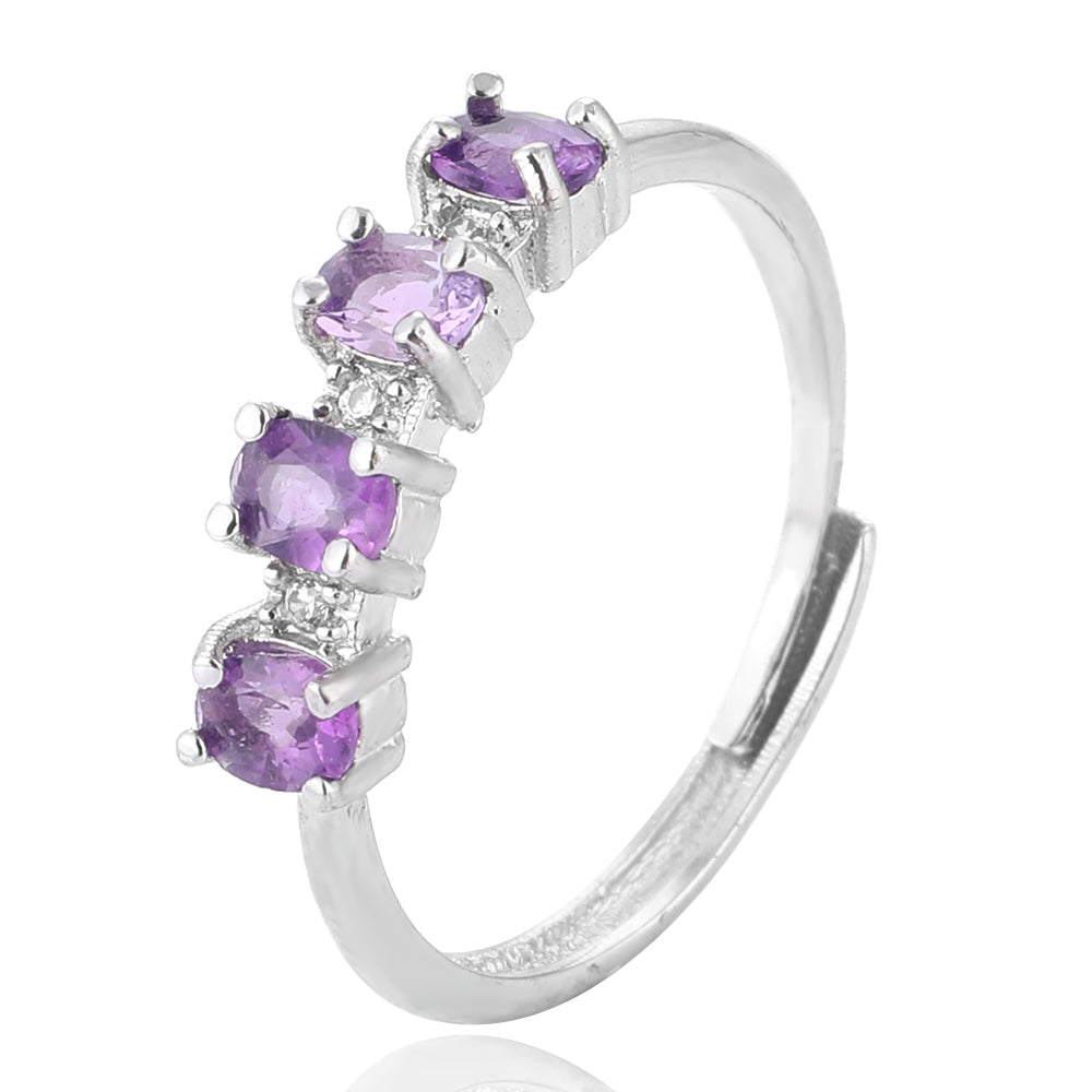 Adjustable Amethyst-Inspired Natural Gem Ring – Elegant Silver Finish - Truly Yours
