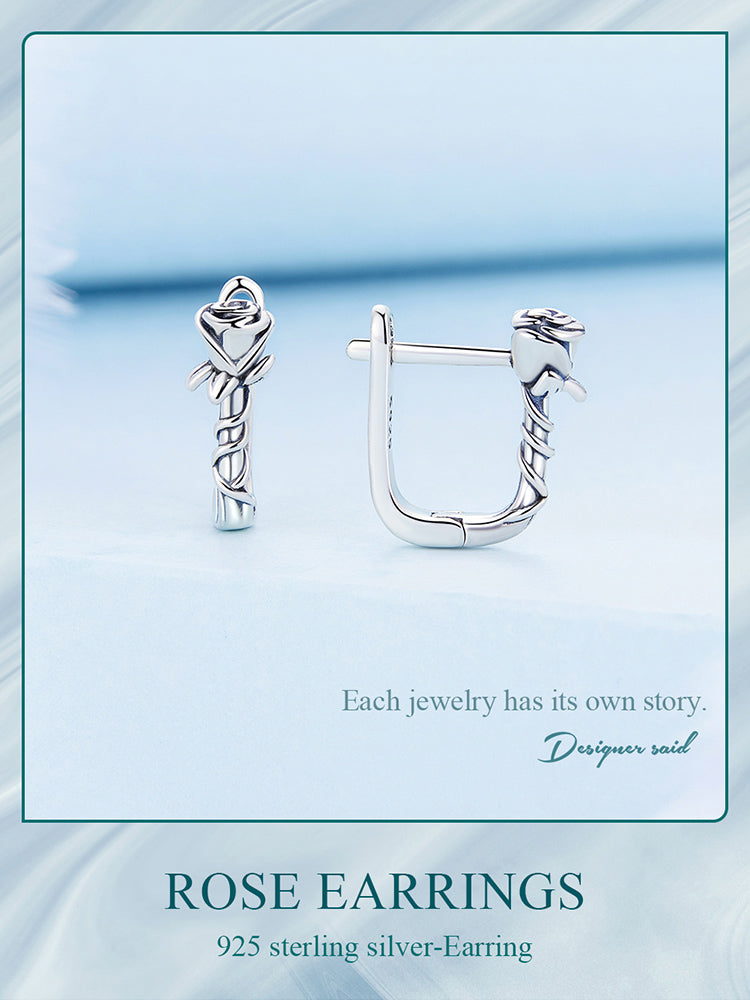 925 Sterling Silver Rose Design Hoop Earrings - Truly Yours