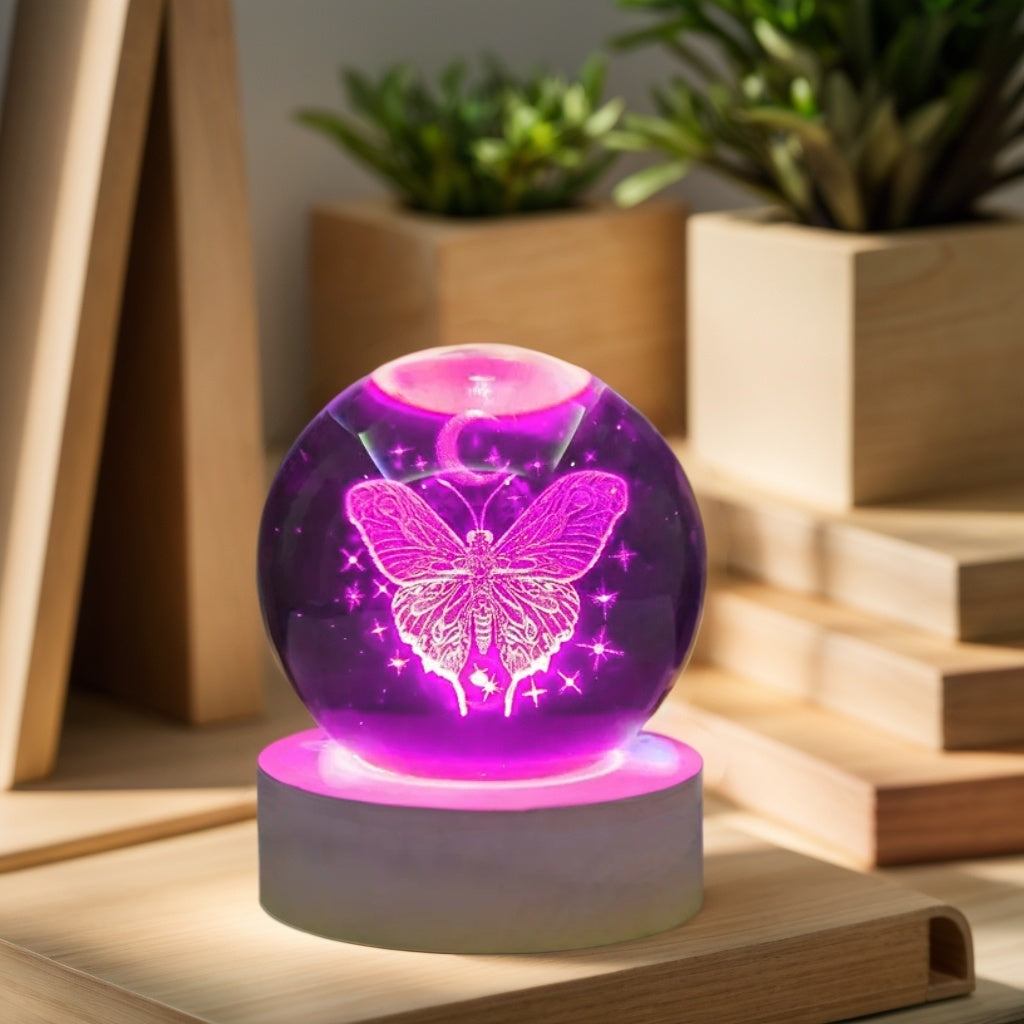 3D Butterfly LED Crystal Ball Night Light - Truly Yours