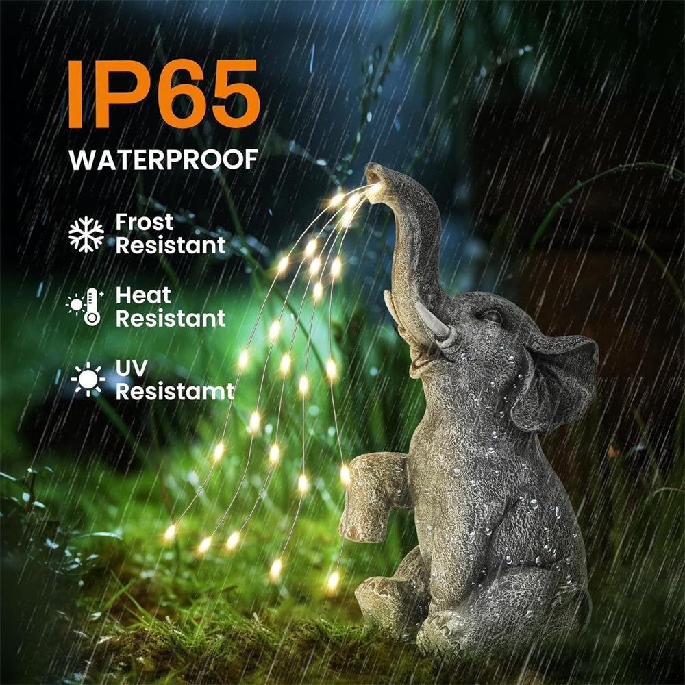 Garden Elephant Statue with Cascading Solar LED Lights Ornament