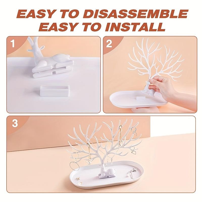 Tree-Shaped Jewellery Organizer with Deer Base - Necklace, Earring & Ring Display Stand with Storage Tray - Truly Yours