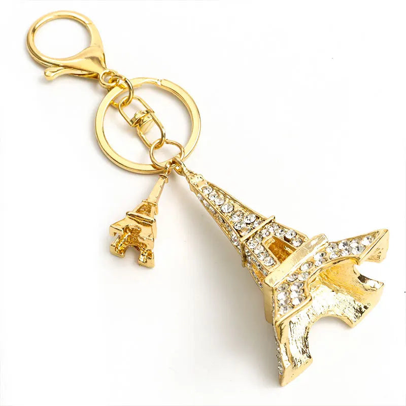 Crystal Eiffel Tower Keychain - Gold Plated Rhinestone Charm - Truly Yours