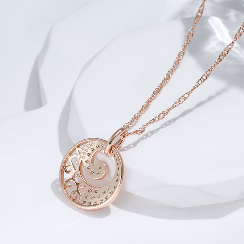 585 Rose Gold Spiral Pendant Necklace with Natural Zircon - Truly Yours