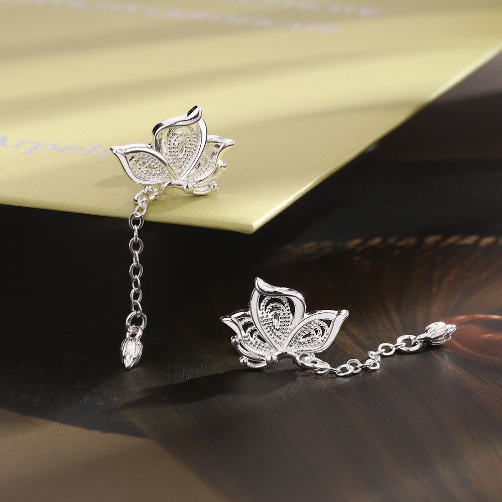 925 Sterling Silver Lotus Flower Drop Earrings with Delicate Chain Tassels - Truly Yours