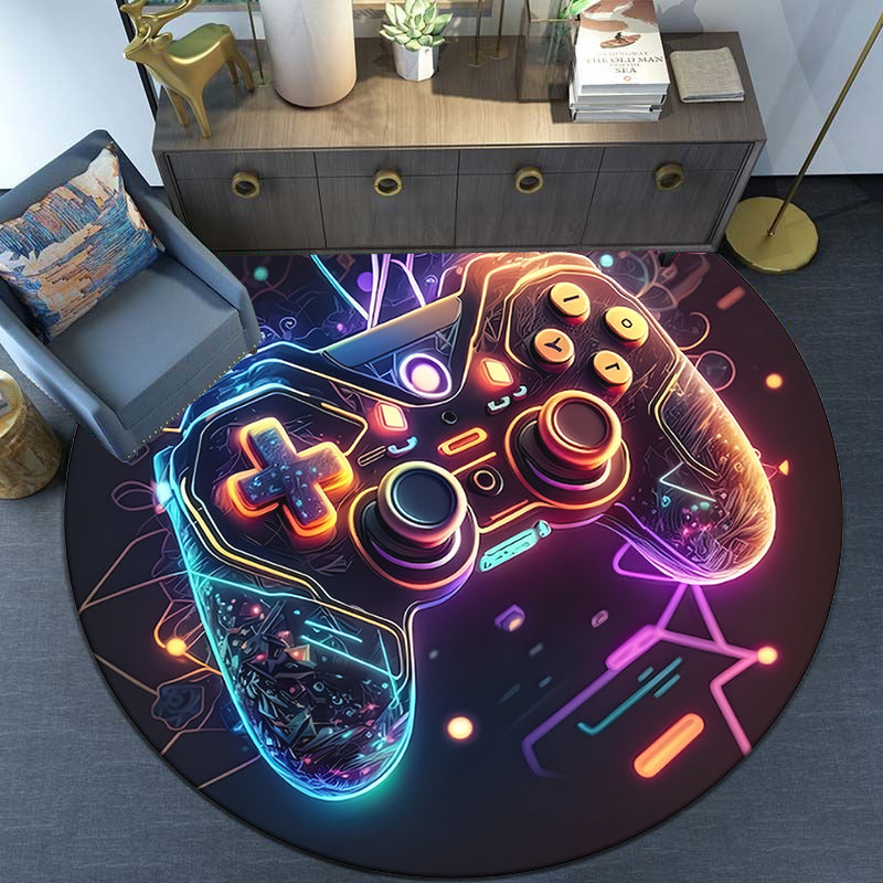 Neon Gamepad Printed Round Carpet - Soft & Comfortable Gaming Mat Rug