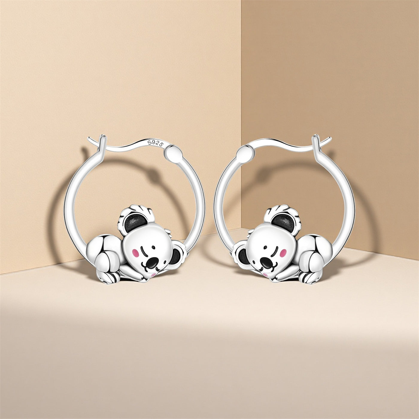 925 Sterling Silver Panda & Bamboo Hoop Earrings with Green Zircon Leaves - Various Designs - Truly Yours