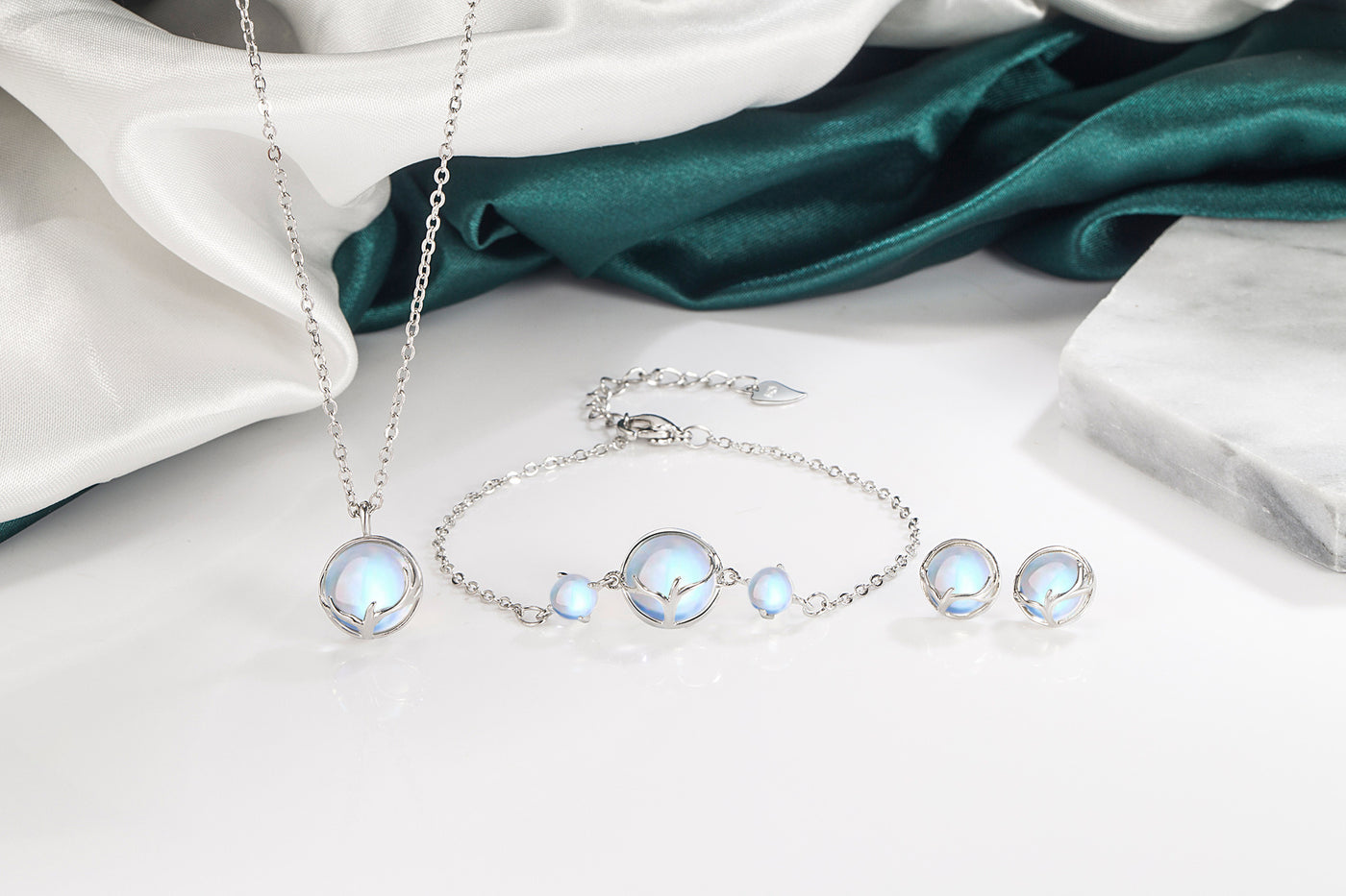 925 Sterling Silver Opalite Orb Jewellery Set – Necklace, Bracelet & Earrings - Truly Yours