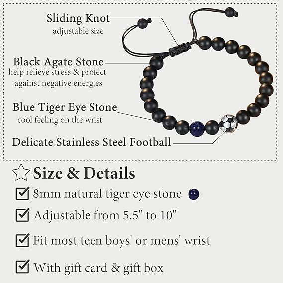 Adjustable Football Charm Bracelet with Inspirational Message Card - Truly Yours