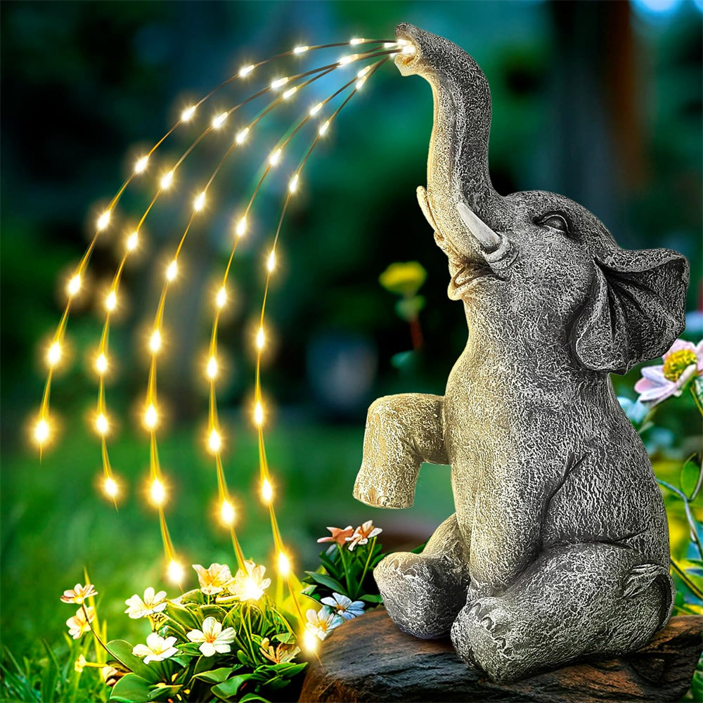 Garden Elephant Statue with Cascading Solar LED Lights Ornament