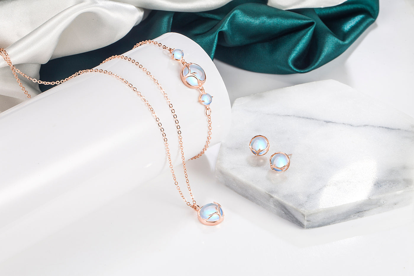 925 Sterling Silver Opalite Orb Jewellery Set – Necklace, Bracelet & Earrings - Truly Yours
