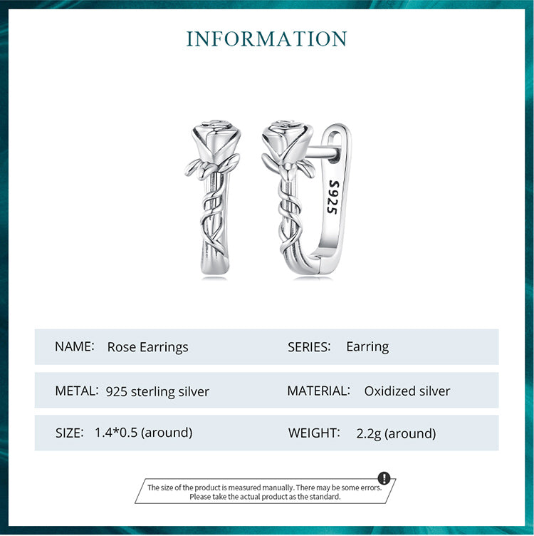 925 Sterling Silver Rose Design Hoop Earrings - Truly Yours