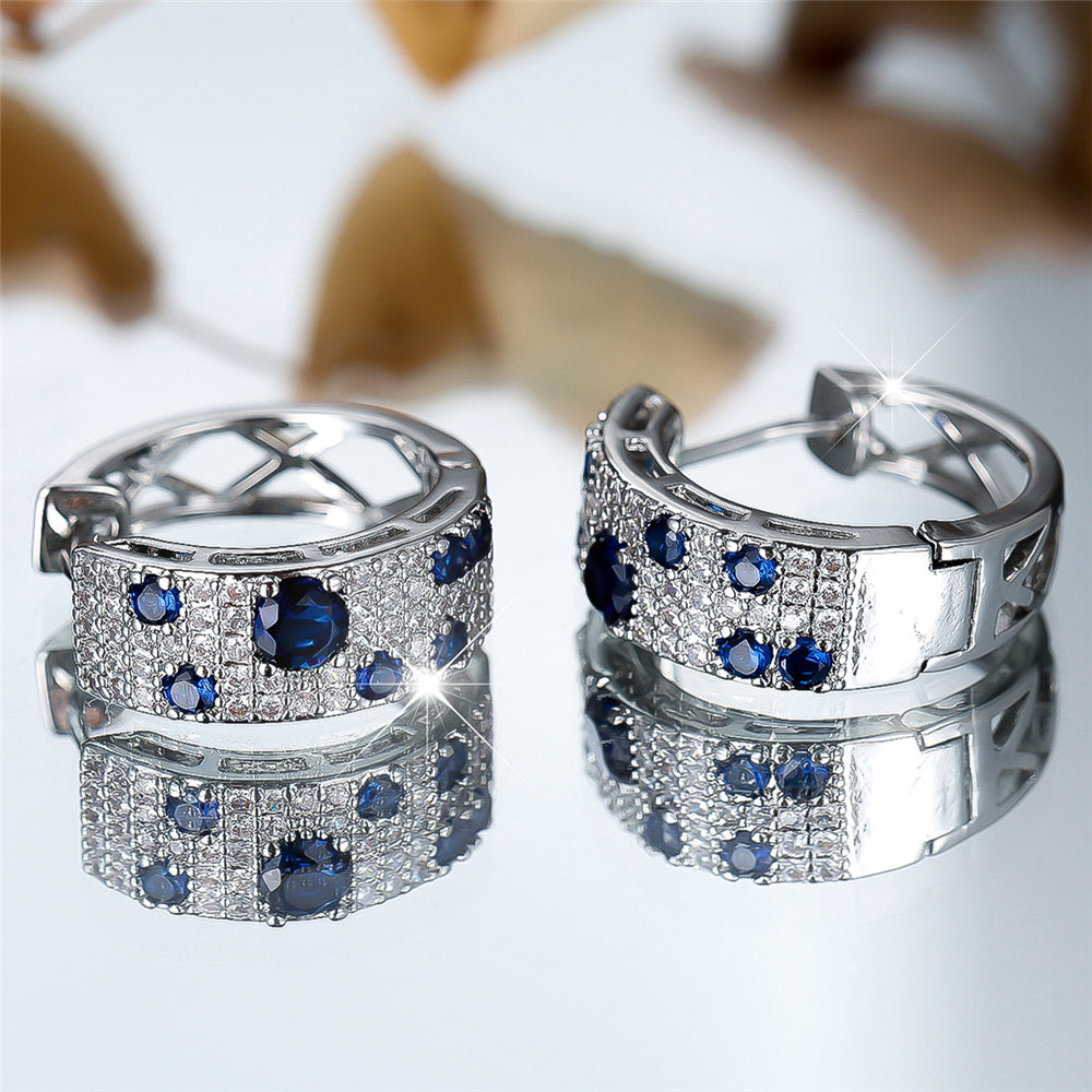 Blue Sapphire and Cubic Zirconia Huggie Earrings - Truly Yours