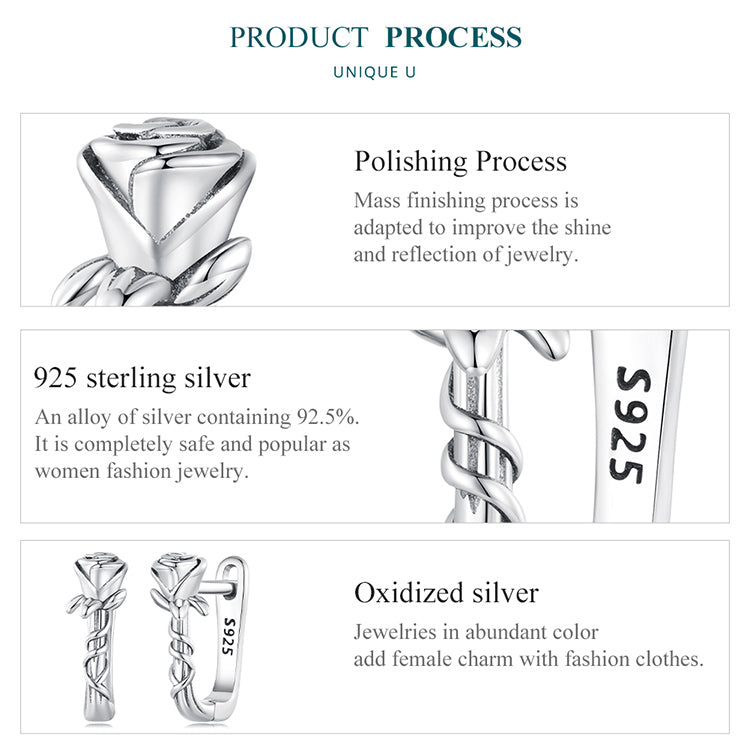 925 Sterling Silver Rose Design Hoop Earrings - Truly Yours