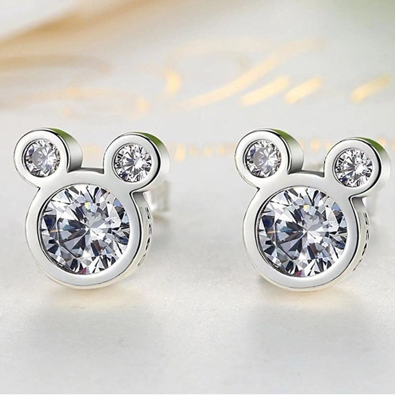 Elegant Mickey Inspired 925 Sterling Silver Earrings with Round Cut Zirconia - Truly Yours