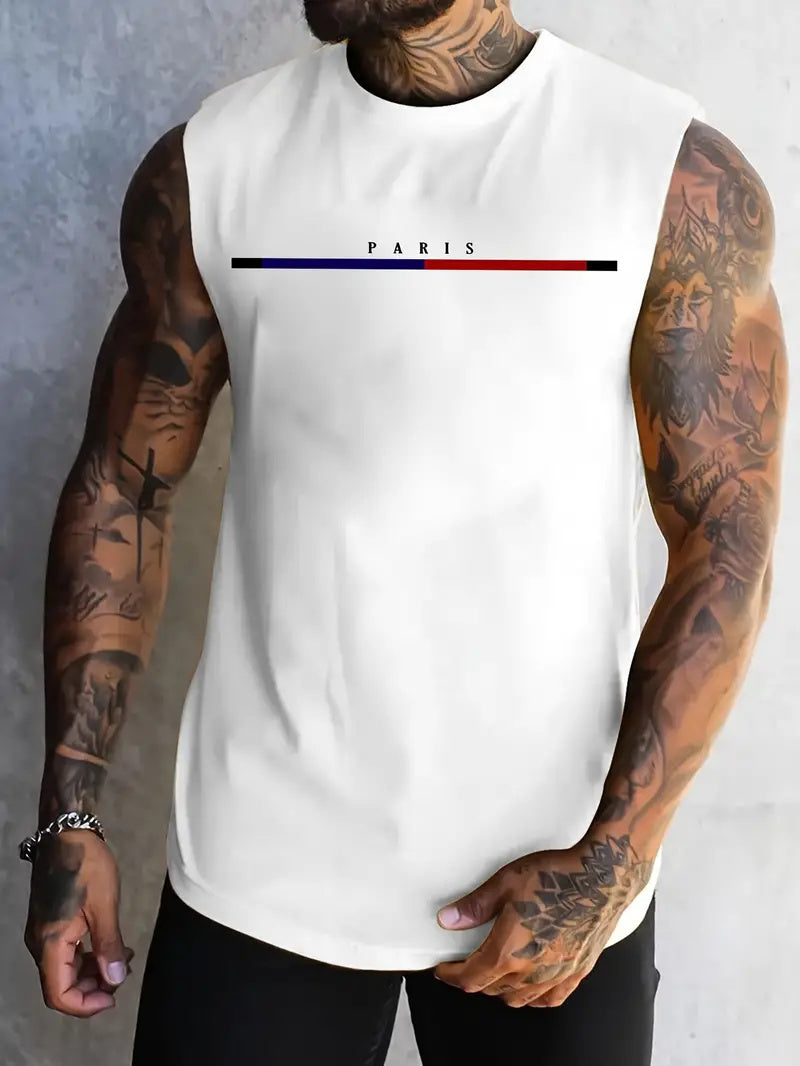 Men's "PARIS" Print Sleeveless Gym Tank Top - Truly Yours