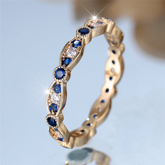 Vintage Gold Blue Zircon Crystal Ring