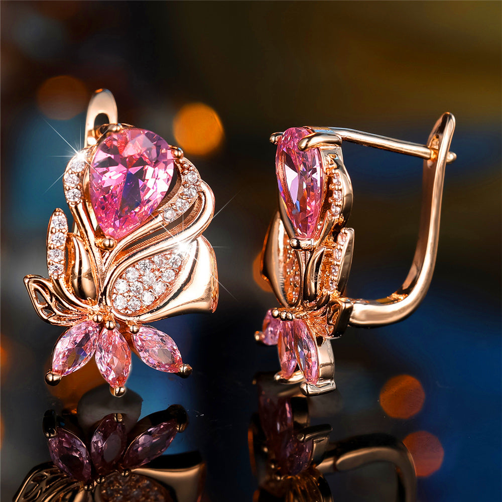 Luxury Rose-Shape Pink Zircon Earrings - Truly Yours