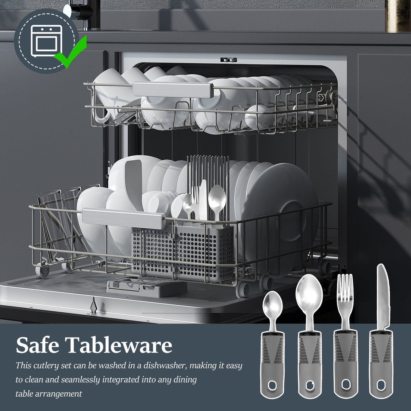 4-Piece Adaptive Utensils Set - Stainless Steel Bendable Cutlery with Weighted Easy-Grip Handles for Arthritis, Hand Tremors, and Parkinson’s Utensils