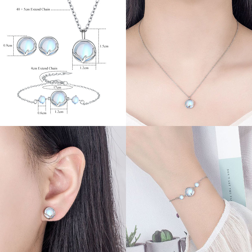 925 Sterling Silver Opalite Orb Jewellery Set – Necklace, Bracelet & Earrings - Truly Yours