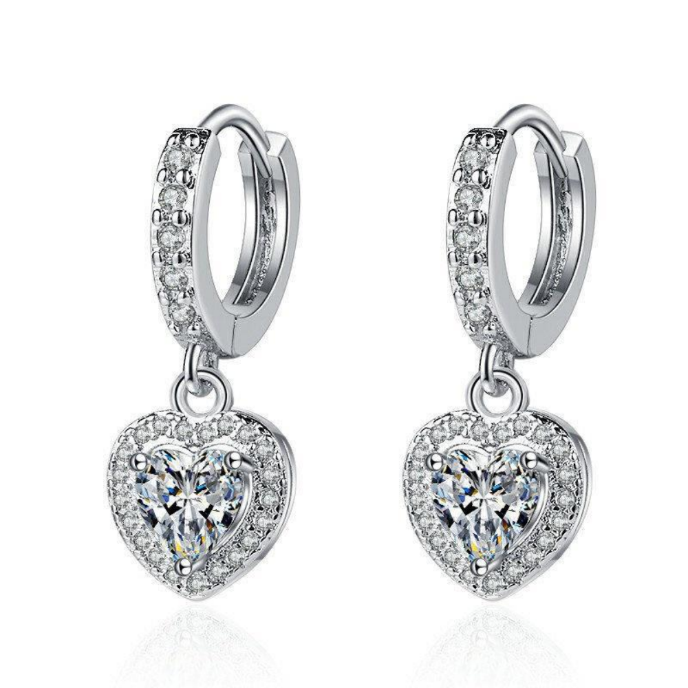 925 Sterling Silver Sparkling Zircon Heart Drop Earrings - Truly Yours