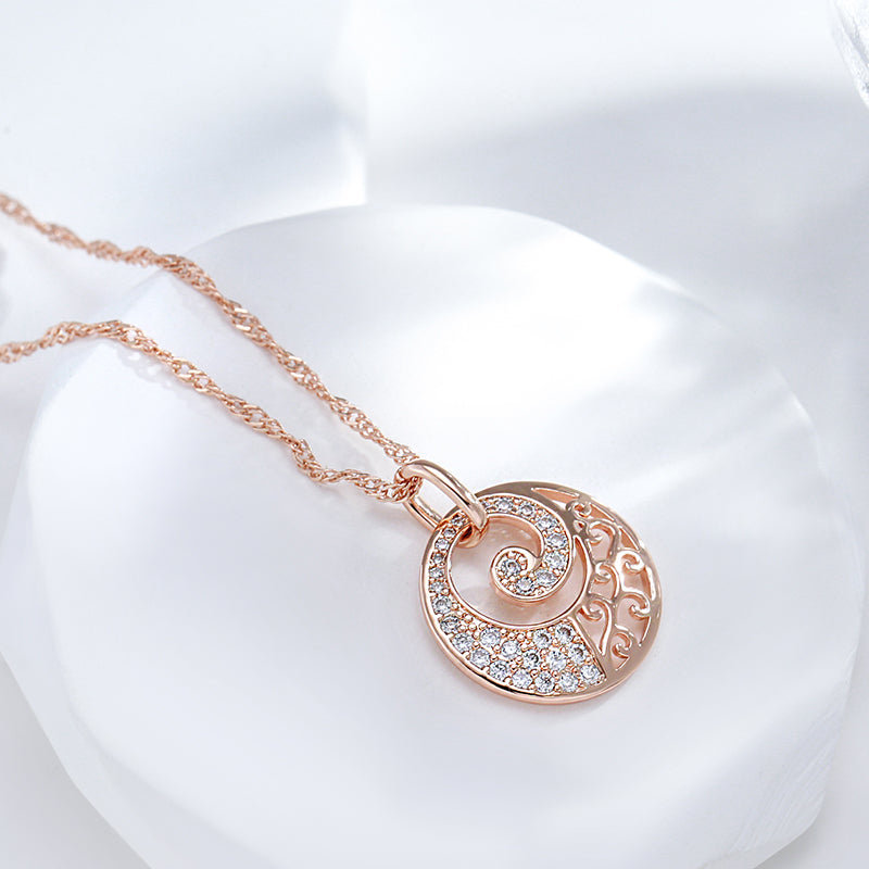 585 Rose Gold Spiral Pendant Necklace with Natural Zircon - Truly Yours