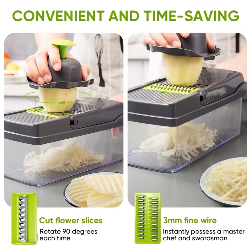 16-Piece Multi-Function Vegetable Chopper & Mandoline Slicer Set with Storage Container – Ultimate Kitchen Prep Tool - Truly Yours