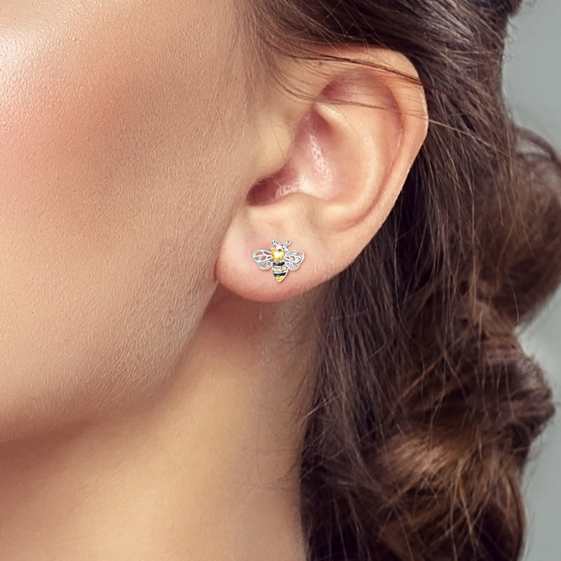 925 Sterling Silver Honey Bee Stud Earrings - Truly Yours