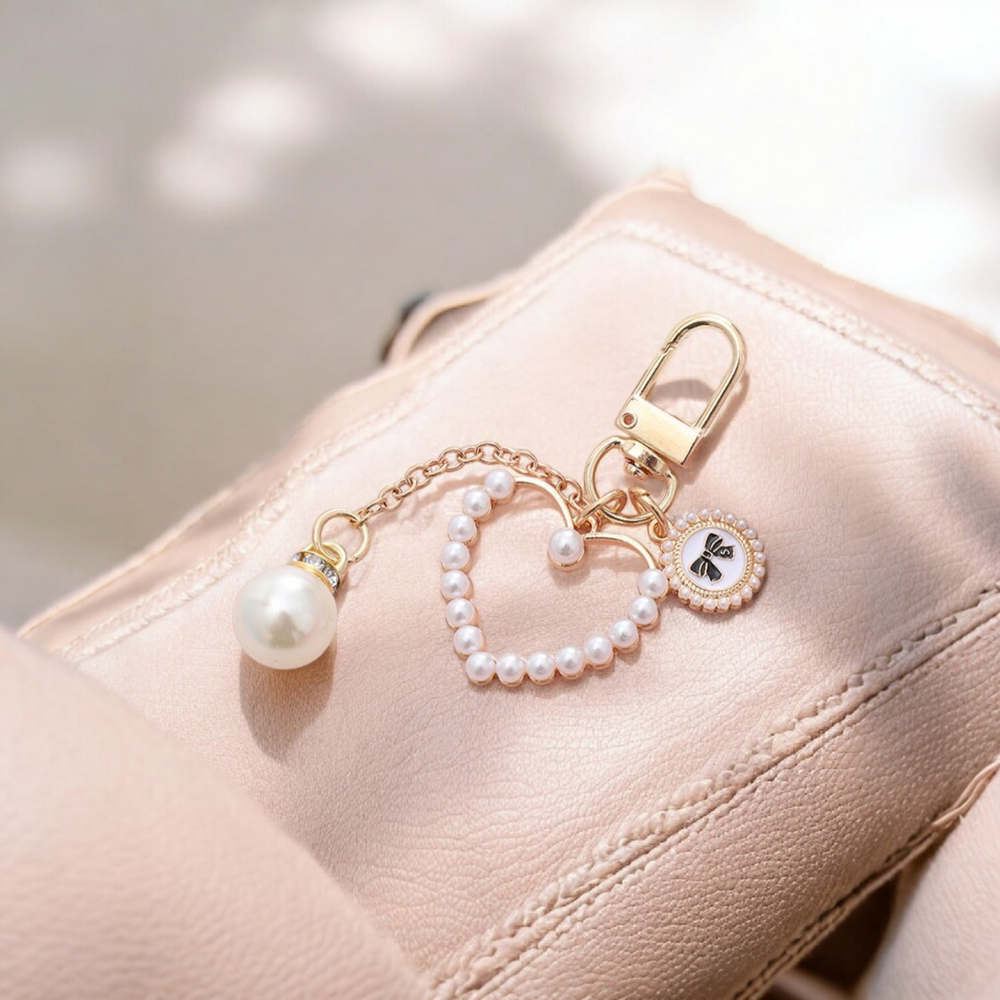 Gold-Tone Pearl Heart & Pendant Bag Charm - Truly Yours