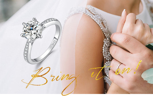 Moissanite Engagement Ring - 0.5ct Round Cut, S925 Sterling Silver