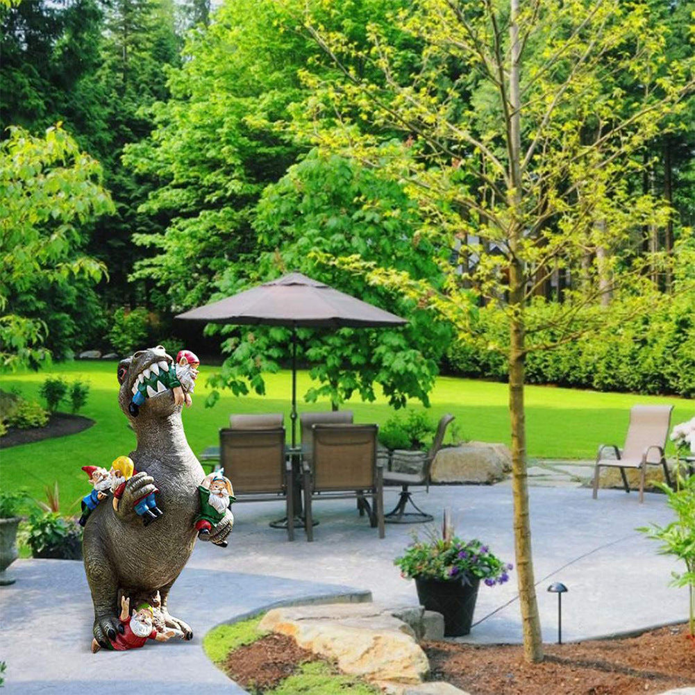 T-Rex Garden Dinosaur Statue Eating Gnomes - Truly Yours