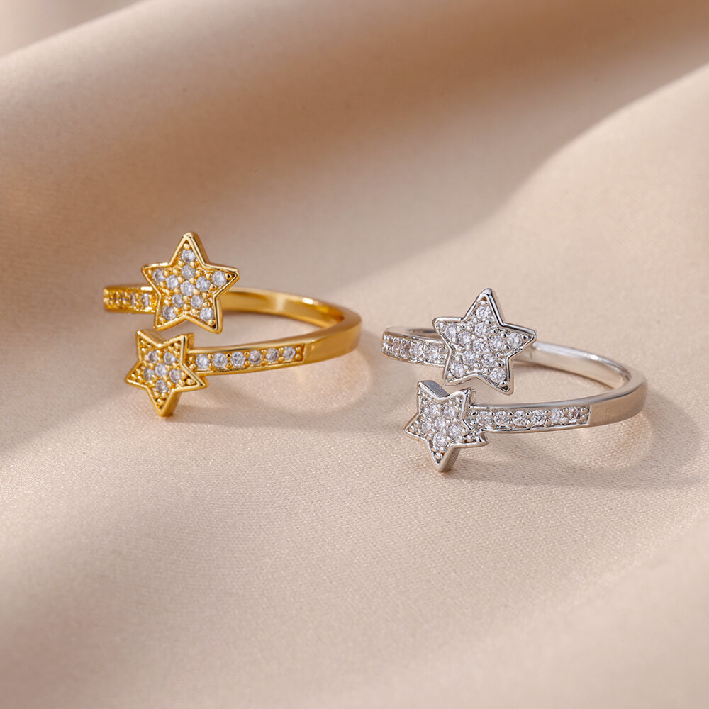 Zircon Double Star Ring - Resizable - Truly Yours