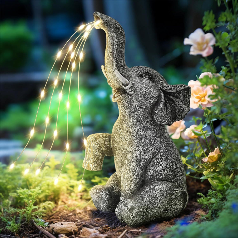 Garden Elephant Statue with Cascading Solar LED Lights Ornament