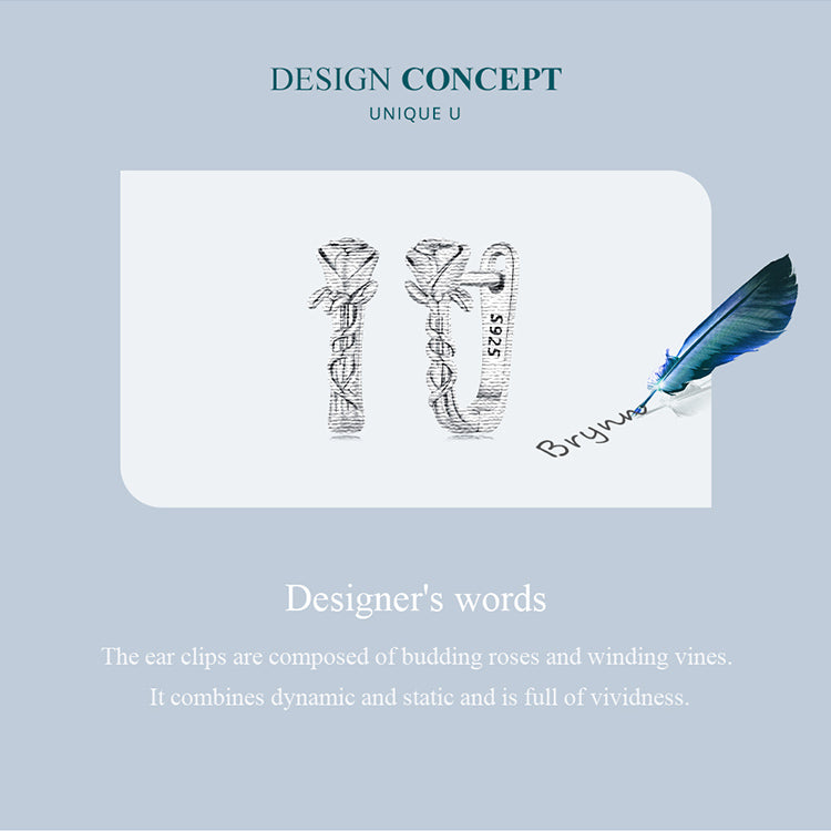 925 Sterling Silver Rose Design Hoop Earrings - Truly Yours