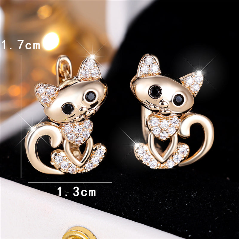 Elegant Sparkling Cat Heart Hoop Earrings - Truly Yours