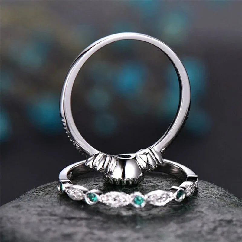 925 Sterling Silver Green Forest Gemstone Two-Piece Promise Ring Set - Truly Yours